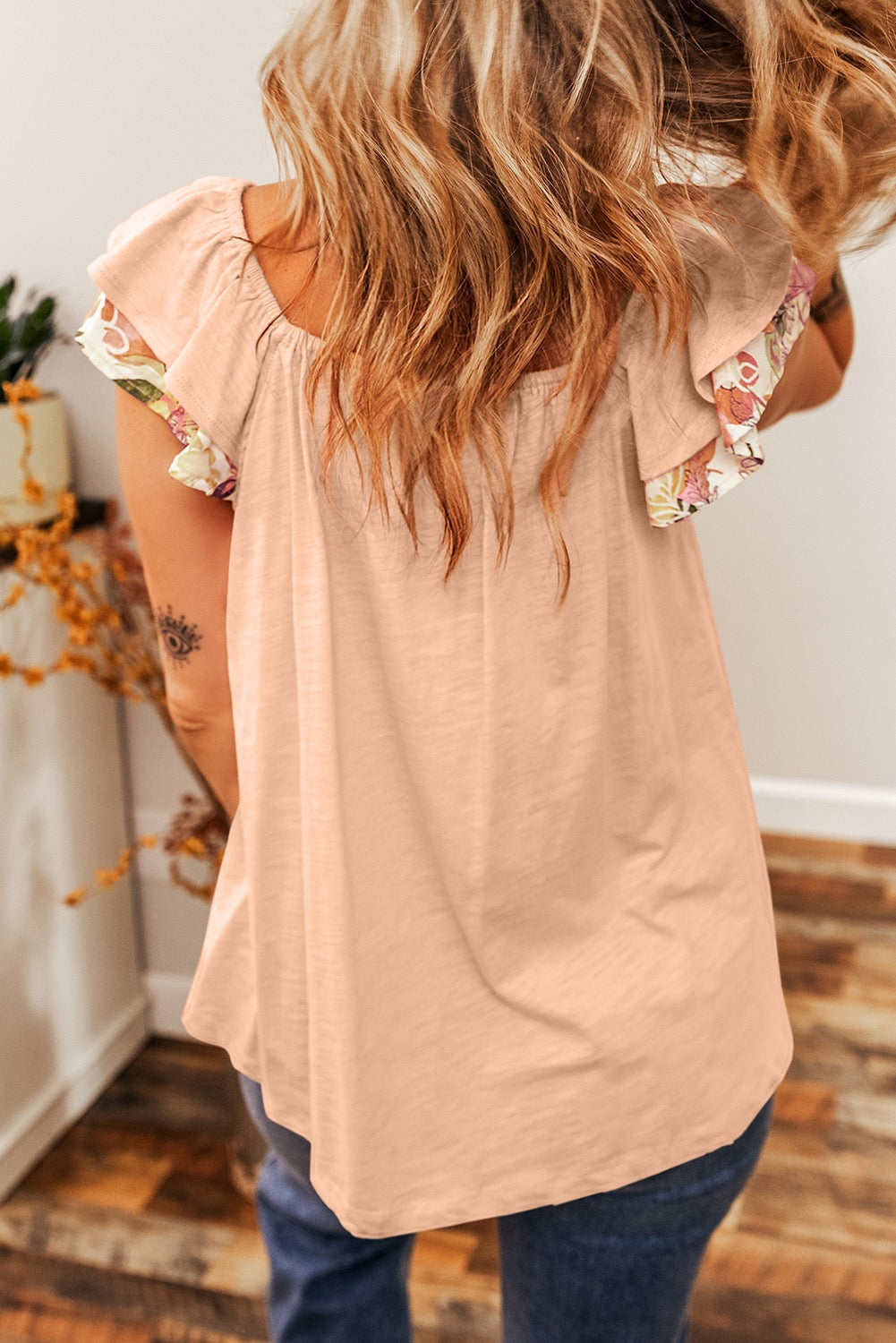 Apricot Bloom Square Ruffle Blouse