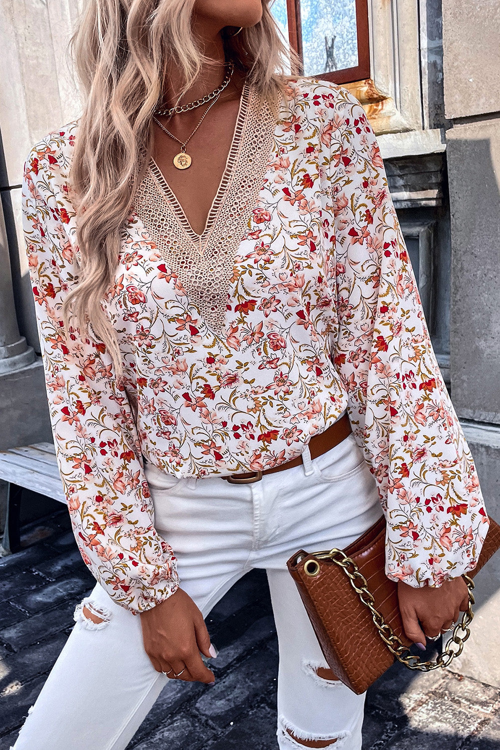 Floral Long Sleeve V Neck